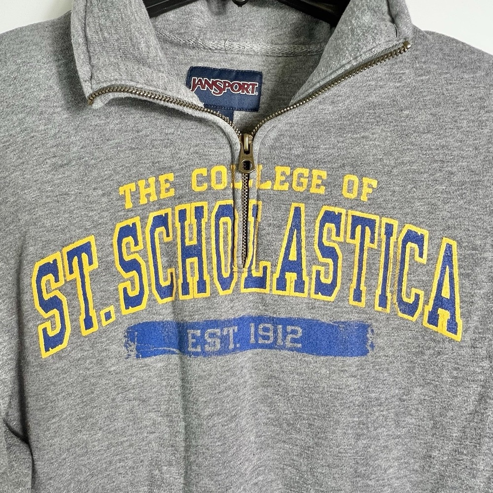 Jansport St Scholastica College Unisex Size L Gray Quarter Zip Sweatshirt